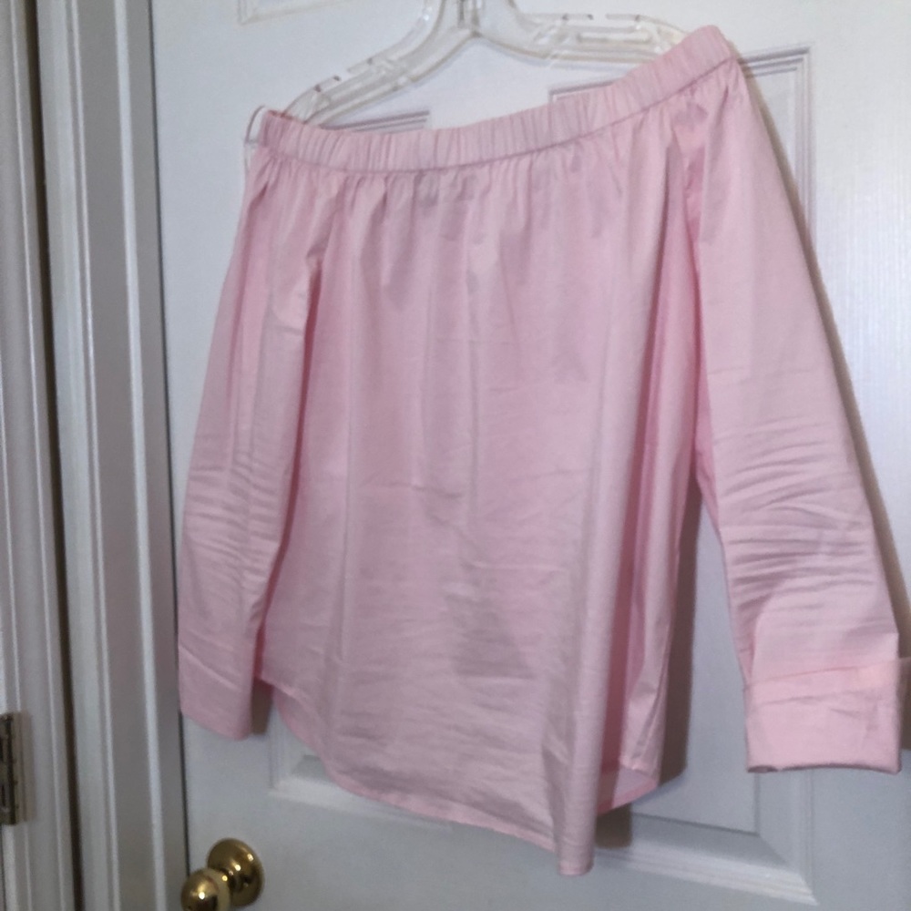 Philosophy light pink off the shoulder shirt